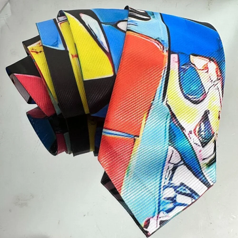 Tie Designer Menswear Necktie Mid Century Patchwork Blue Modernist Abstract Art